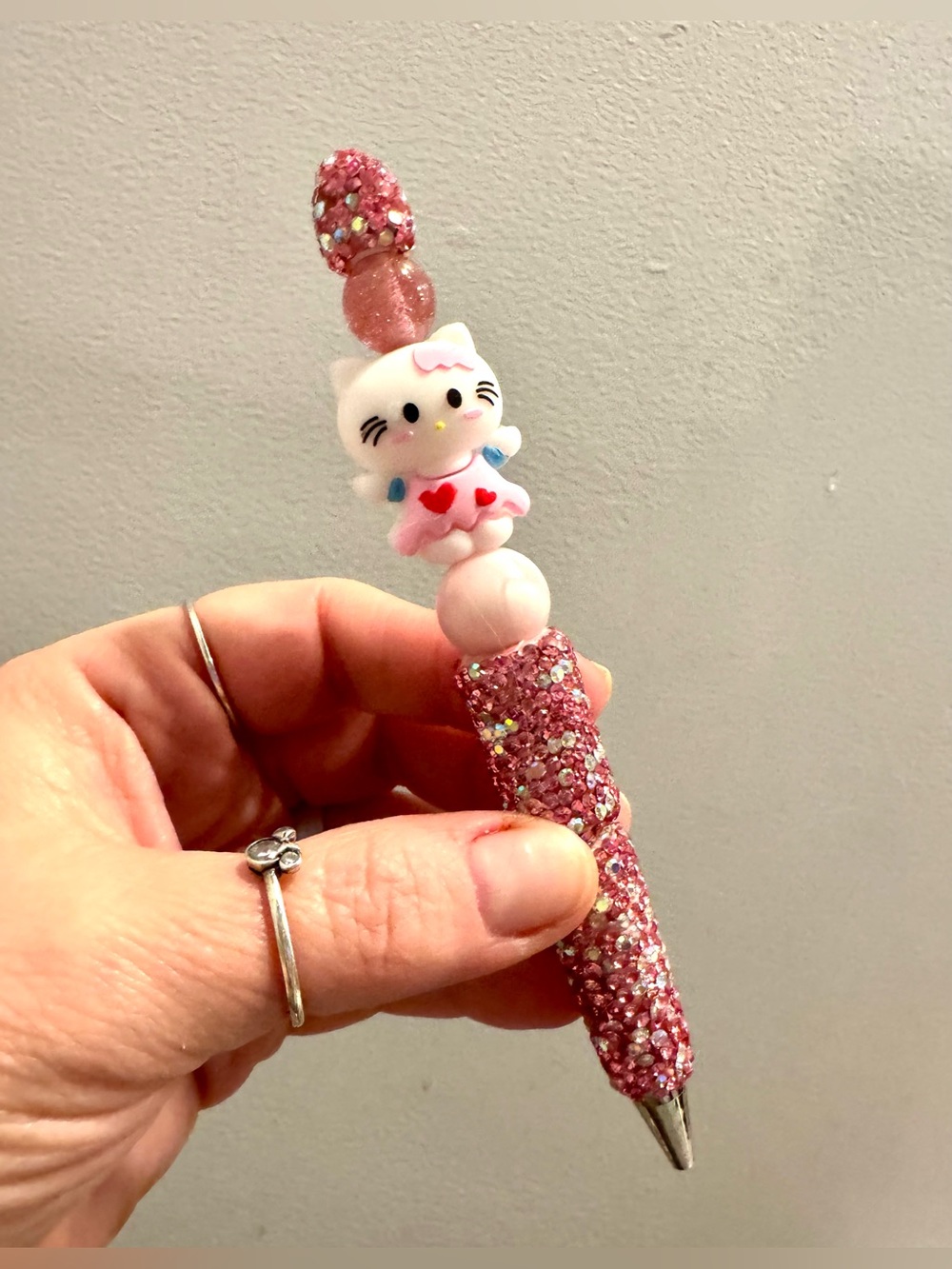 Handmade- Pink Glitter Kitty Beaded Pen